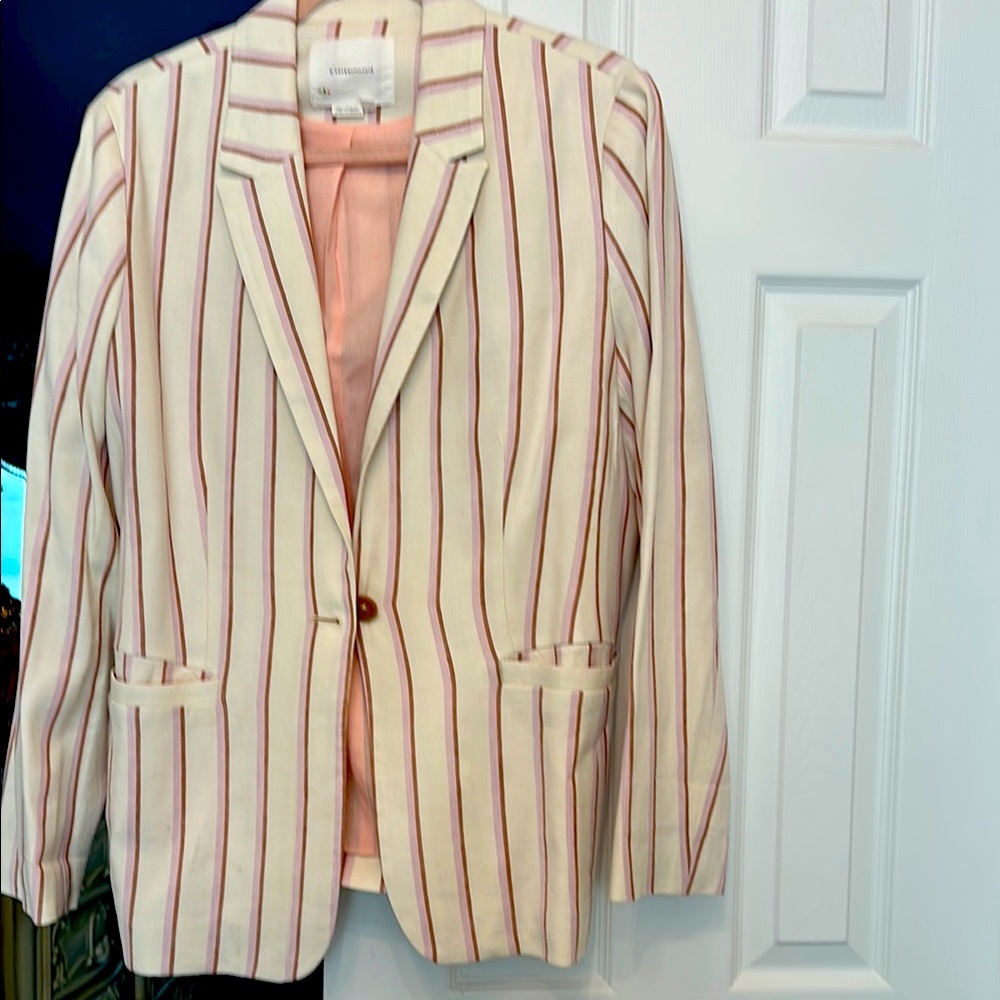 Anthropology Women's Striped Blazer 14 , Cream with Pink and Maroon stripes
